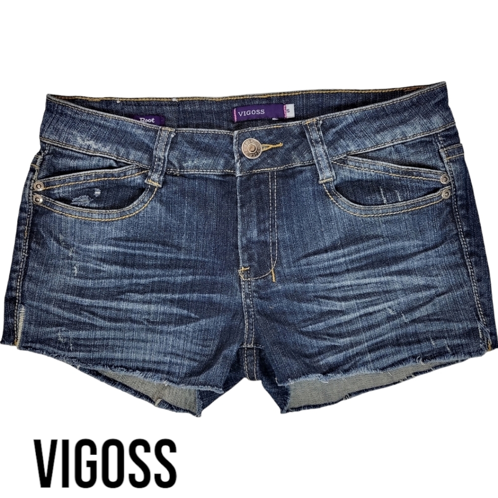 Vigoss Studded Cutoff Jeans Shorts Frayed Hem Blue Denim Womens Size 5/28